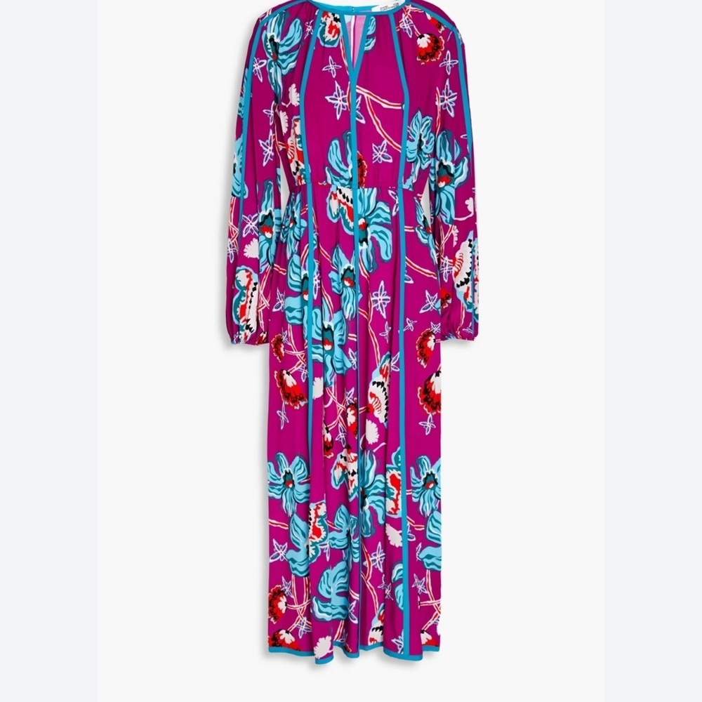 Diane Von Furstenberg Purple Floral Long Sleeve Dress Size S - Picture 5 of 16